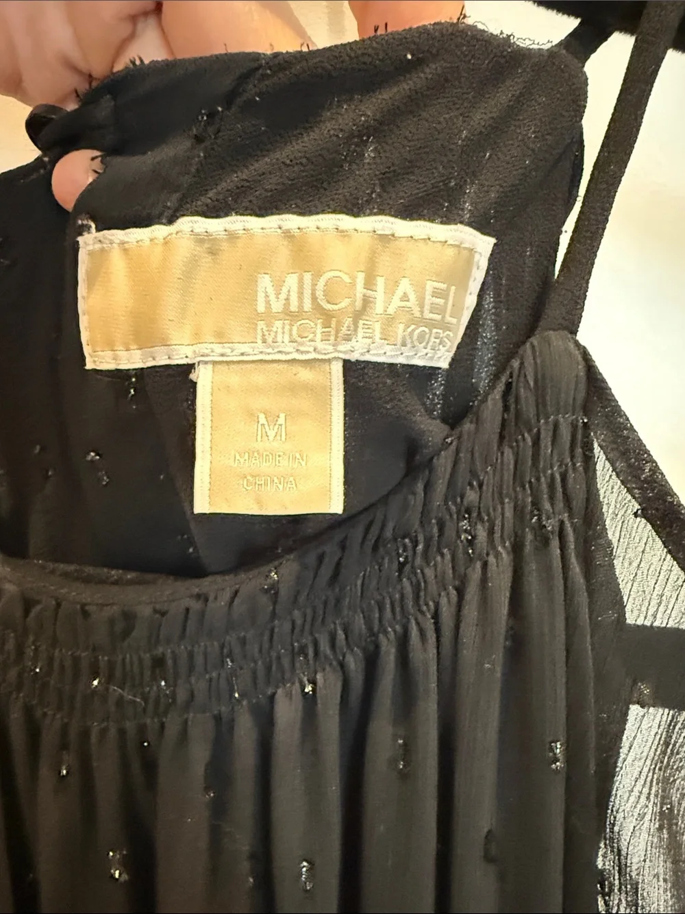 Michael Kors Black Halter Cocktail Dress with Smocked Waist